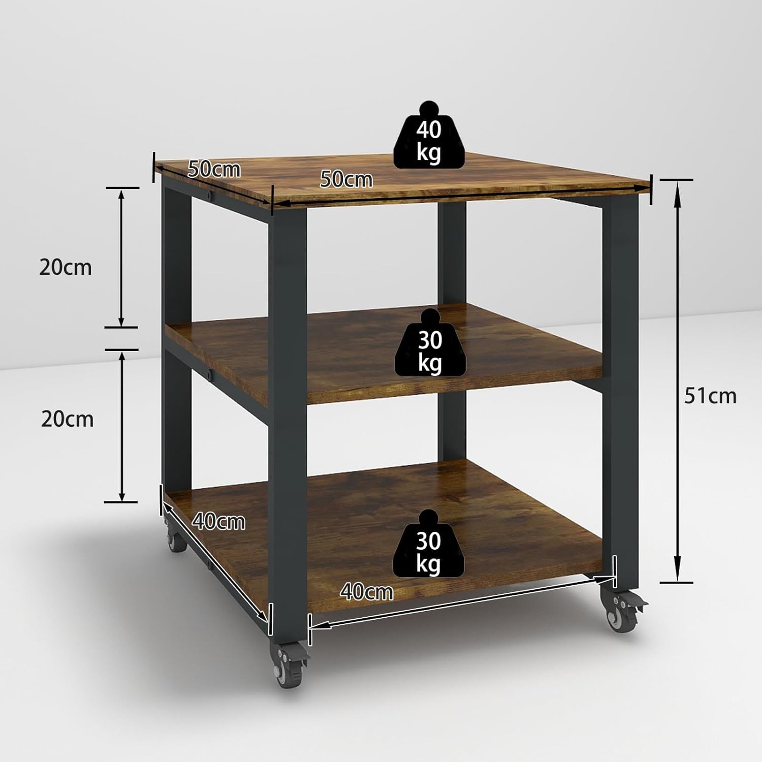 Amazon.co.jp: PUNCIA 3段 プリンター台 幅50cm 奥行50cm 高さ57cm
